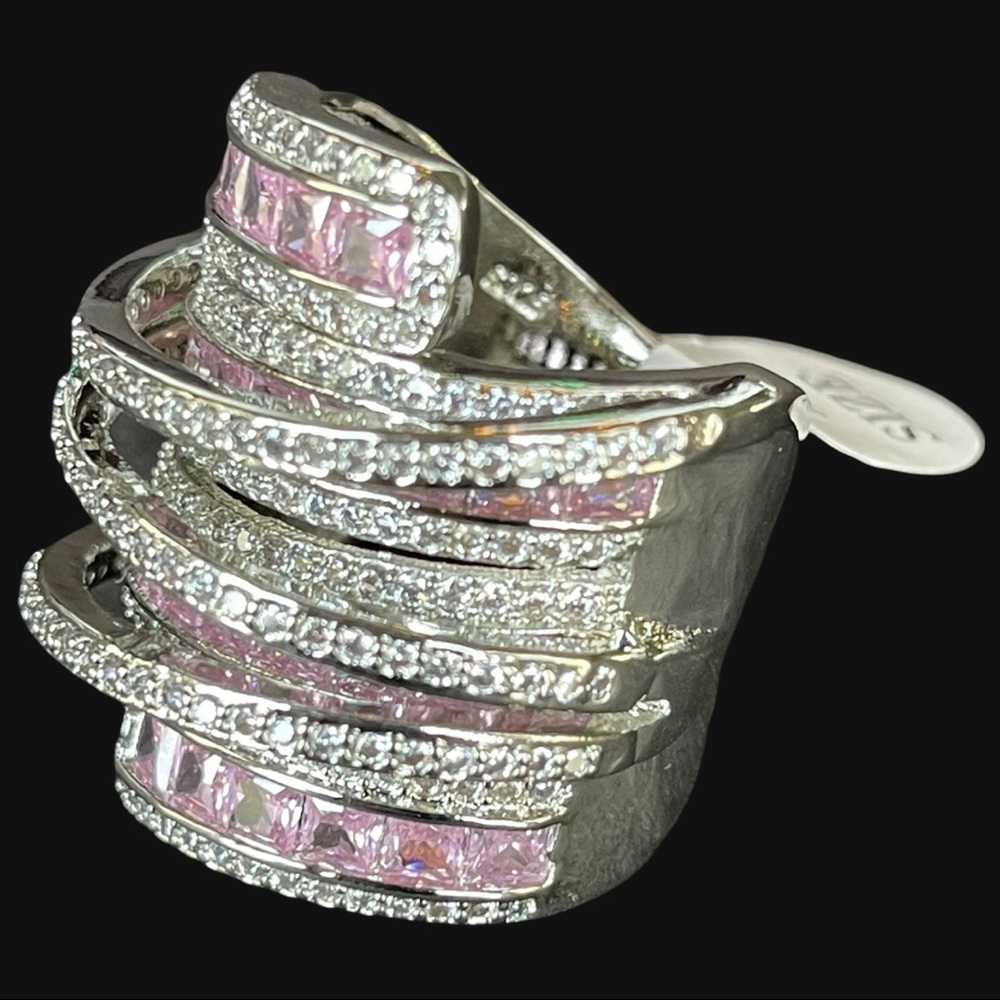 .925 Sterling Silver Pink Statement Ring The Lubiana - Picture 3 of 11